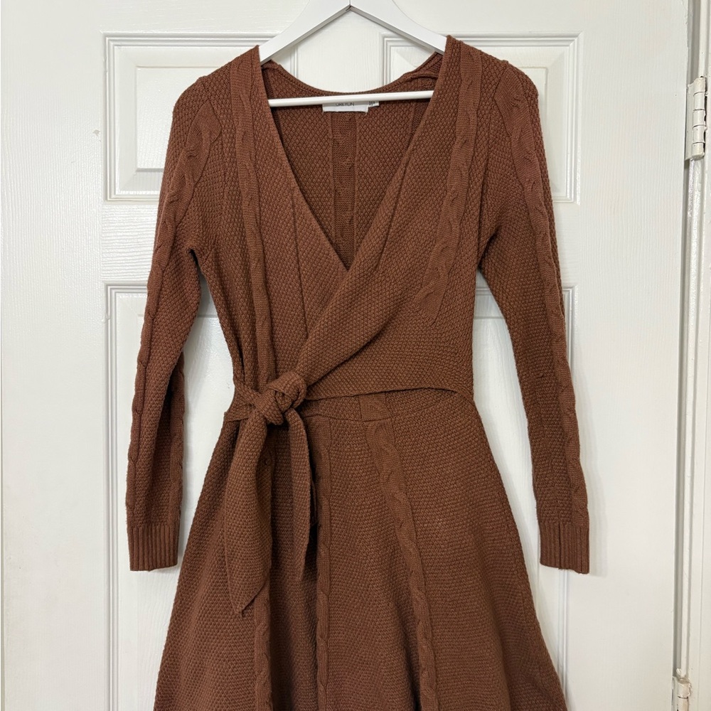 Anthropologie Elegant Brown Knit Wrap Dress